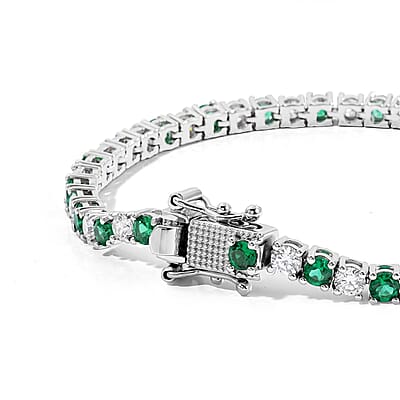EverTrue Lab Grown Emerald and Moissanite 5.25 ctw Cluster Bracelet in Platinum Bond (6.50 In)