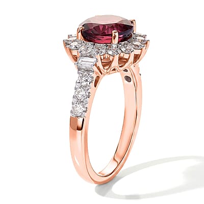 Certified and Appraised AAA Tanzanian Mahenge Garnet and Luxuriant Lab Grown Diamond G-H SI 3.50 ctw Ring in 10K Rose Gold (Size  5.0)