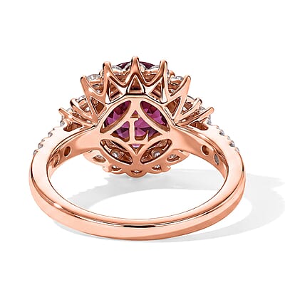 Certified and Appraised AAA Tanzanian Mahenge Garnet and Luxuriant Lab Grown Diamond G-H SI 3.50 ctw Ring in 10K Rose Gold (Size  5.0)