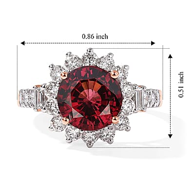 Certified and Appraised AAA Tanzanian Mahenge Garnet and Luxuriant Lab Grown Diamond G-H SI 3.50 ctw Ring in 10K Rose Gold (Size  5.0)