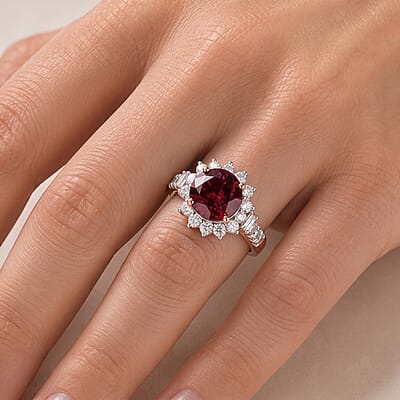 Certified and Appraised AAA Tanzanian Raspberry Garneta and Luxuriant Lab Grown Diamond G-H SI 3.50 ctw Ring in 10K Rose Gold (Size 6.0)