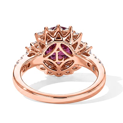 Certified and Appraised AAA Tanzanian Raspberry Garneta and Luxuriant Lab Grown Diamond G-H SI 3.50 ctw Ring in 10K Rose Gold (Size 6.0)