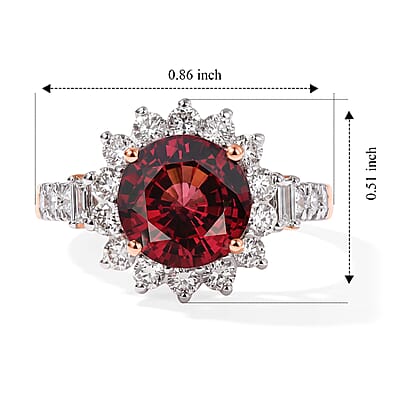 Certified and Appraised AAA Tanzanian Raspberry Garneta and Luxuriant Lab Grown Diamond G-H SI 3.50 ctw Ring in 10K Rose Gold (Size 6.0)
