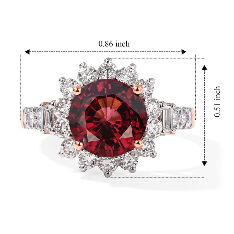 Certified and Appraised AAA Tanzanian Mahenge Garnet and Luxuriant Lab Grown Diamond G-H SI 3.50 ctw Ring in 10K Rose Gold (Size  7.0)