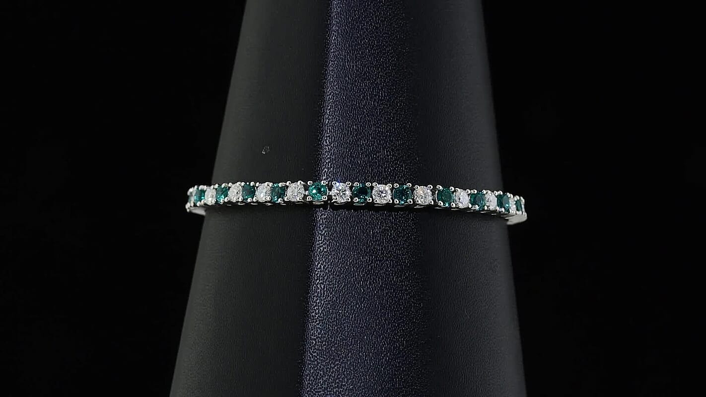 EverTrue Lab Grown Emerald and Moissanite 5.25 ctw Cluster Bracelet in Platinum Bond (6.50 In)