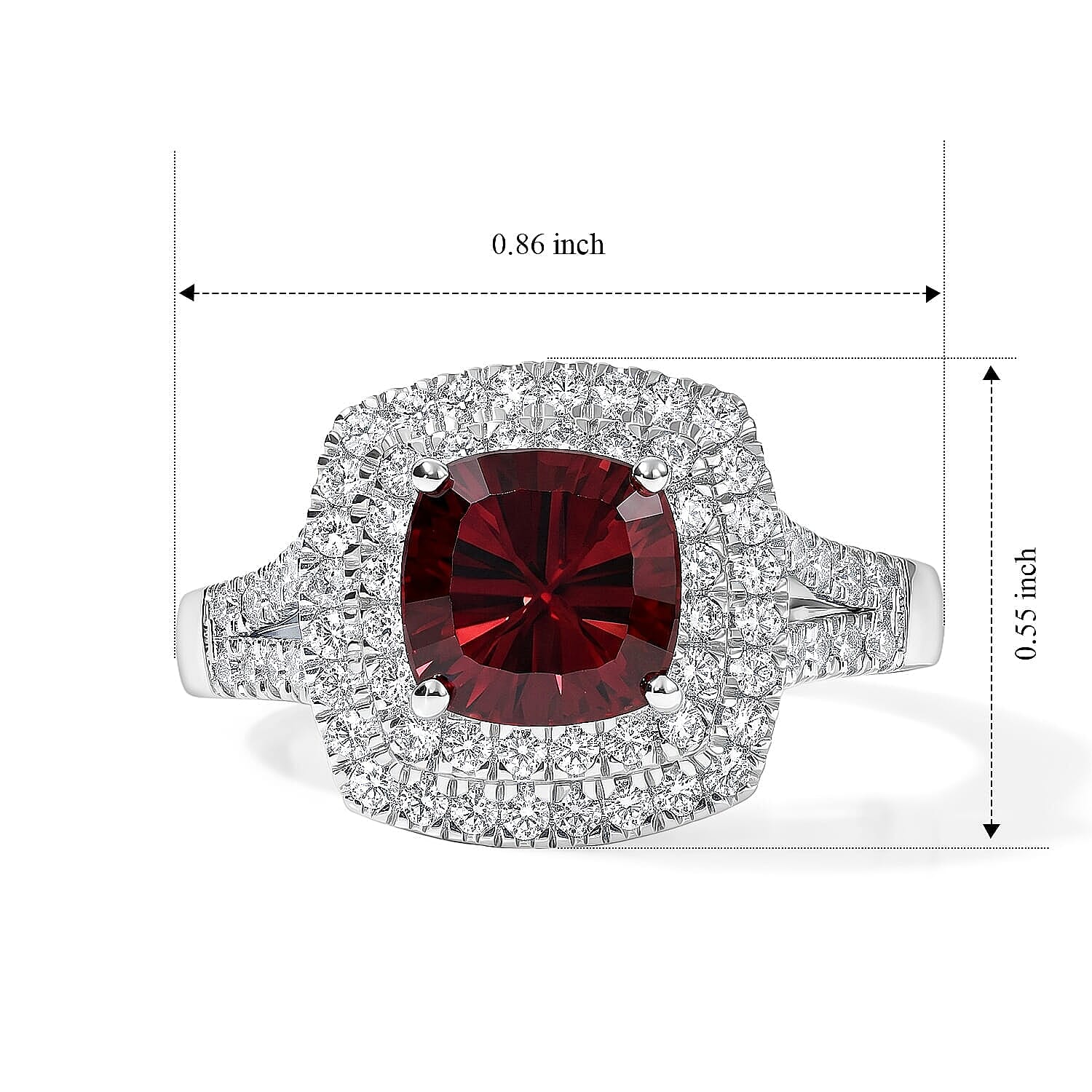 D'Joy Concave Cut Premium Tanzanian Raspberry Garnet, Moissanite Ring in Rhodium Over Sterling Silver (Size 5.0) 2.20 ctw