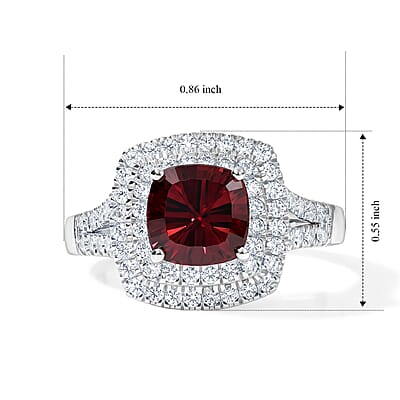 D'Joy Concave Cut Premium Tanzanian Raspberry Garnet and Moissanite 2.20 ctw Ring in Rhodium Over Sterling Silver (Size 6.0)