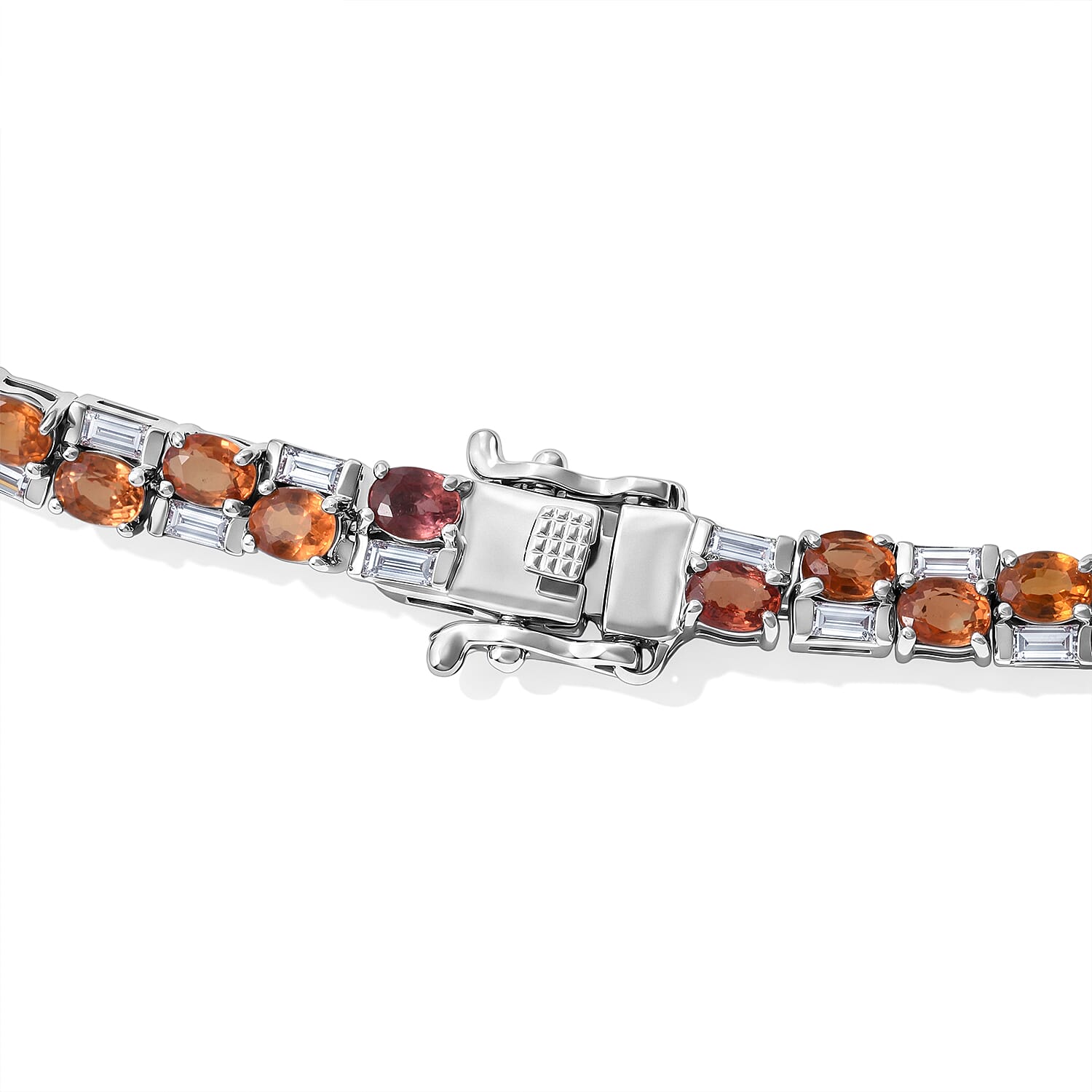 GP Royal Art Deco Collection Premium Rainbow Sapphire and Moissanite 9.75 ctw Bracelet in Rhodium Over Sterling Silver (6.50 In)