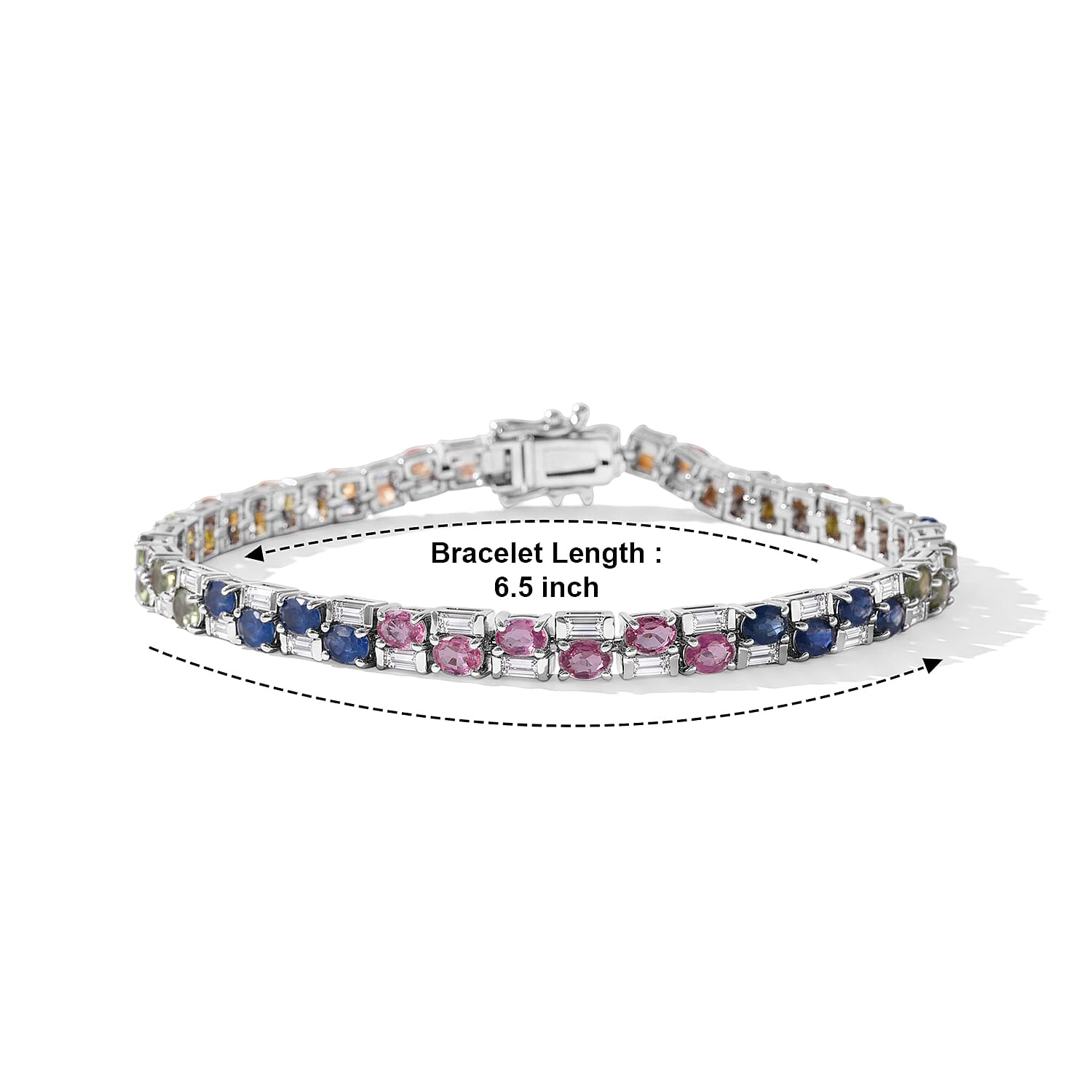 GP Royal Art Deco Collection Premium Rainbow Sapphire and Moissanite 9.75 ctw Bracelet in Rhodium Over Sterling Silver (6.50 In)