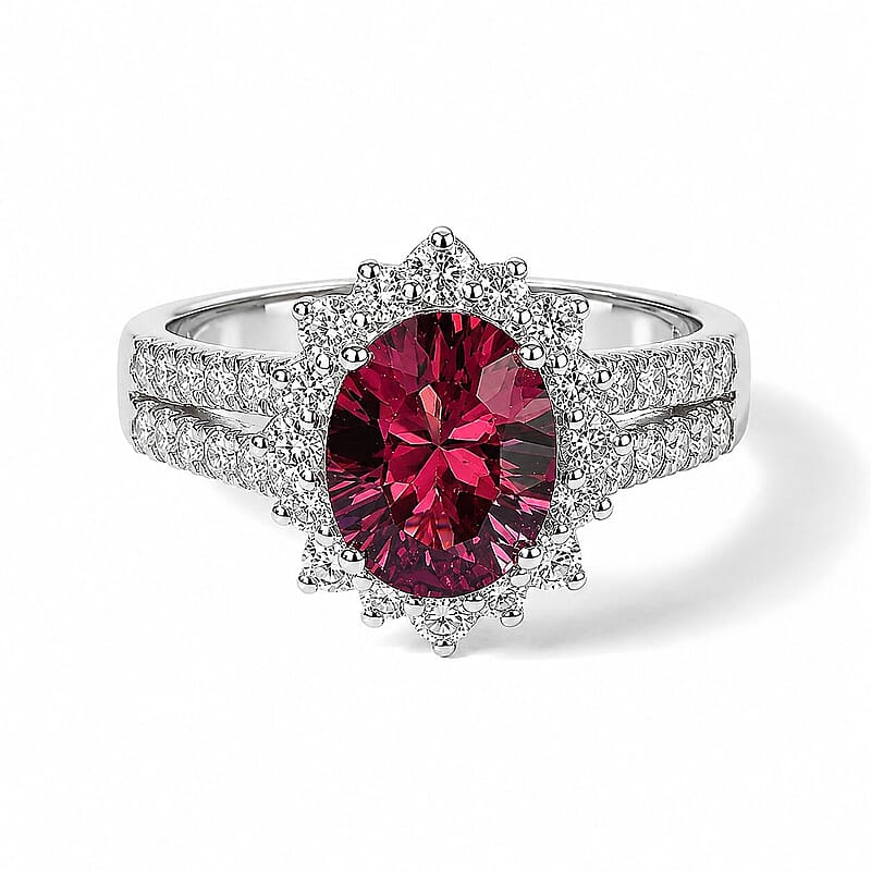 D'Joy Premium Tanzanian Mahenge Garnet and Moissanite 2.90 ctw Ring in Rhodium Over Sterling Silver (Size 5.0)