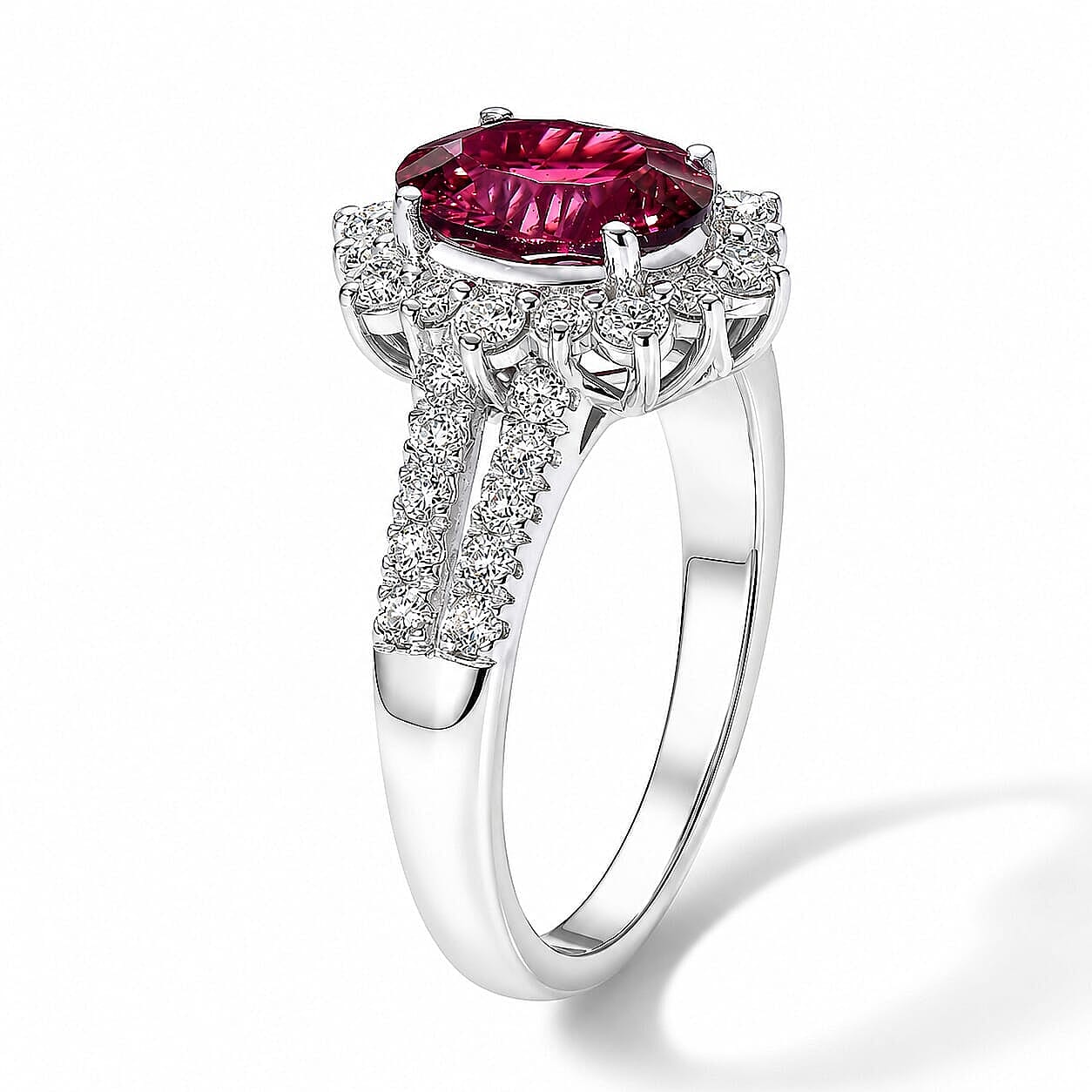 D'Joy Premium Tanzanian Mahenge Garnet and Moissanite 2.90 ctw Ring in Rhodium Over Sterling Silver (Size 5.0)