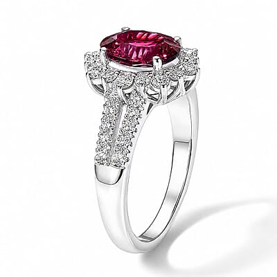 D'Joy Premium Tanzanian Mahenge Garnet and Moissanite 2.90 ctw Ring in Rhodium Over Sterling Silver (Size 5.0)