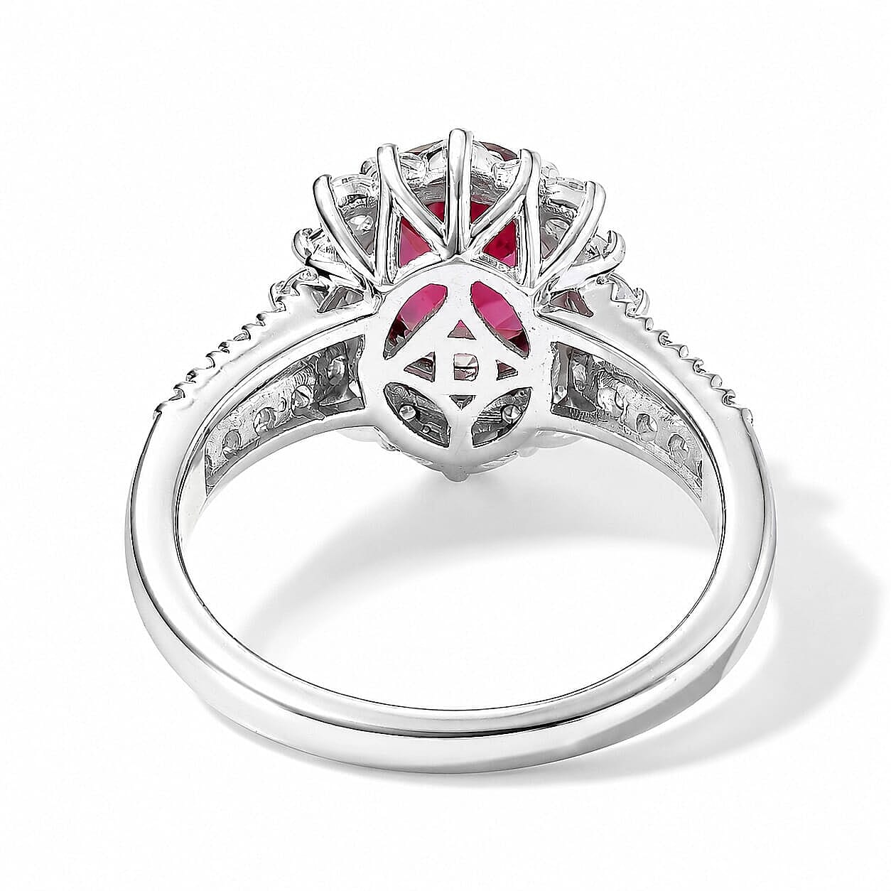 D'Joy Premium Tanzanian Mahenge Garnet and Moissanite 2.90 ctw Ring in Rhodium Over Sterling Silver (Size 5.0)