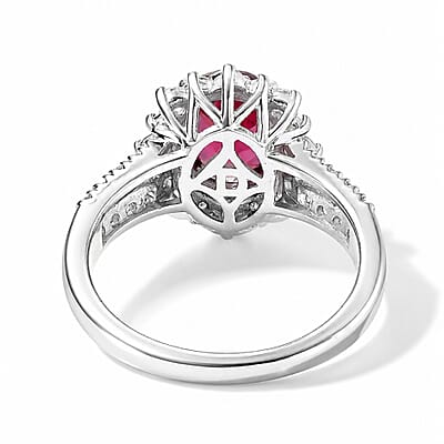D'Joy Premium Tanzanian Raspberry Garnet and Moissanite 2.90 ctw Ring in Rhodium Over Sterling Silver (Size 6.0)