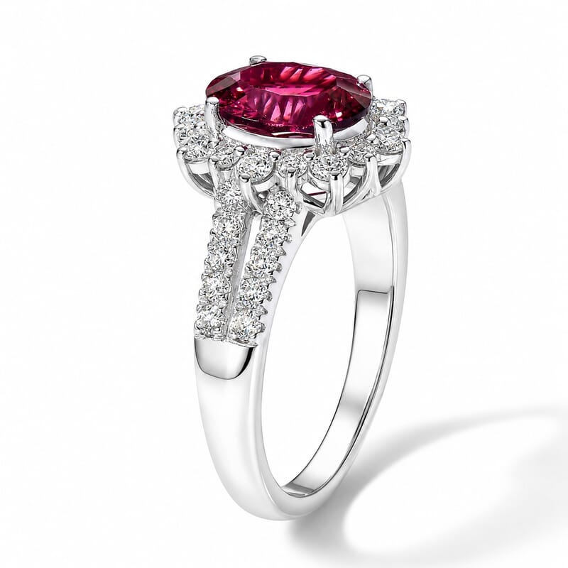 D'Joy Premium Tanzanian Mahenge Garnet and Moissanite 2.90 ctw Ring in Rhodium Over Sterling Silver (Size 7.0)