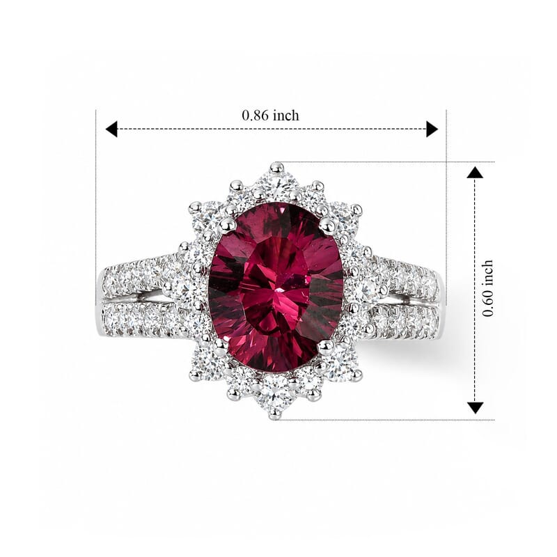 D'Joy Premium Tanzanian Mahenge Garnet and Moissanite 2.90 ctw Ring in Rhodium Over Sterling Silver (Size 7.0)