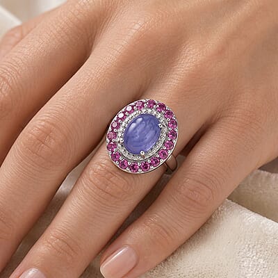 EverTrue Tanzanite and Orissa Rhodolite Garnet 3.65 ctw Ring in Platinum Bond (Size 5.0)