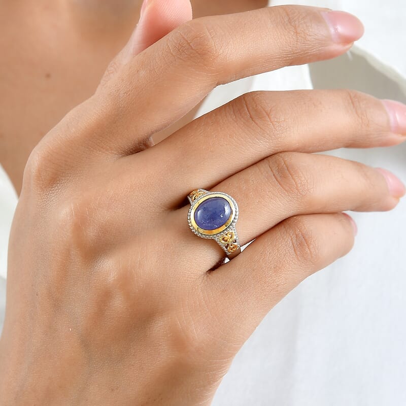EverTrue Tanzanite 3.75 ctw Solitaire Ring in 18K YG Plated and Platinum Bond (Size 5.0)