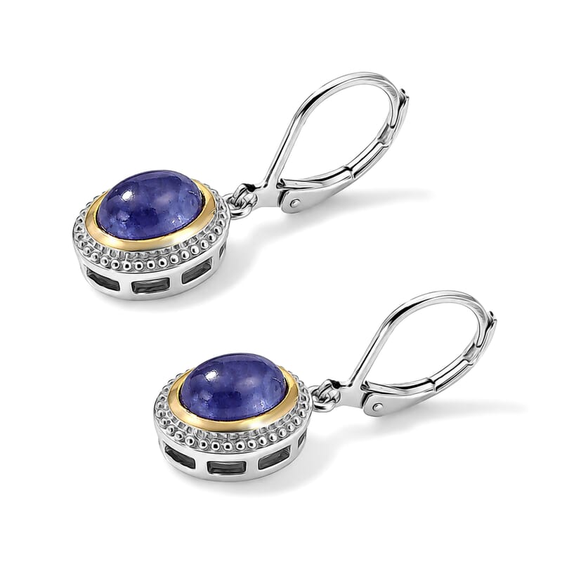 EverTrue Tanzanite 4.20 ctw Lever Back Earrings in 18K YG Plated and Platinum Bond