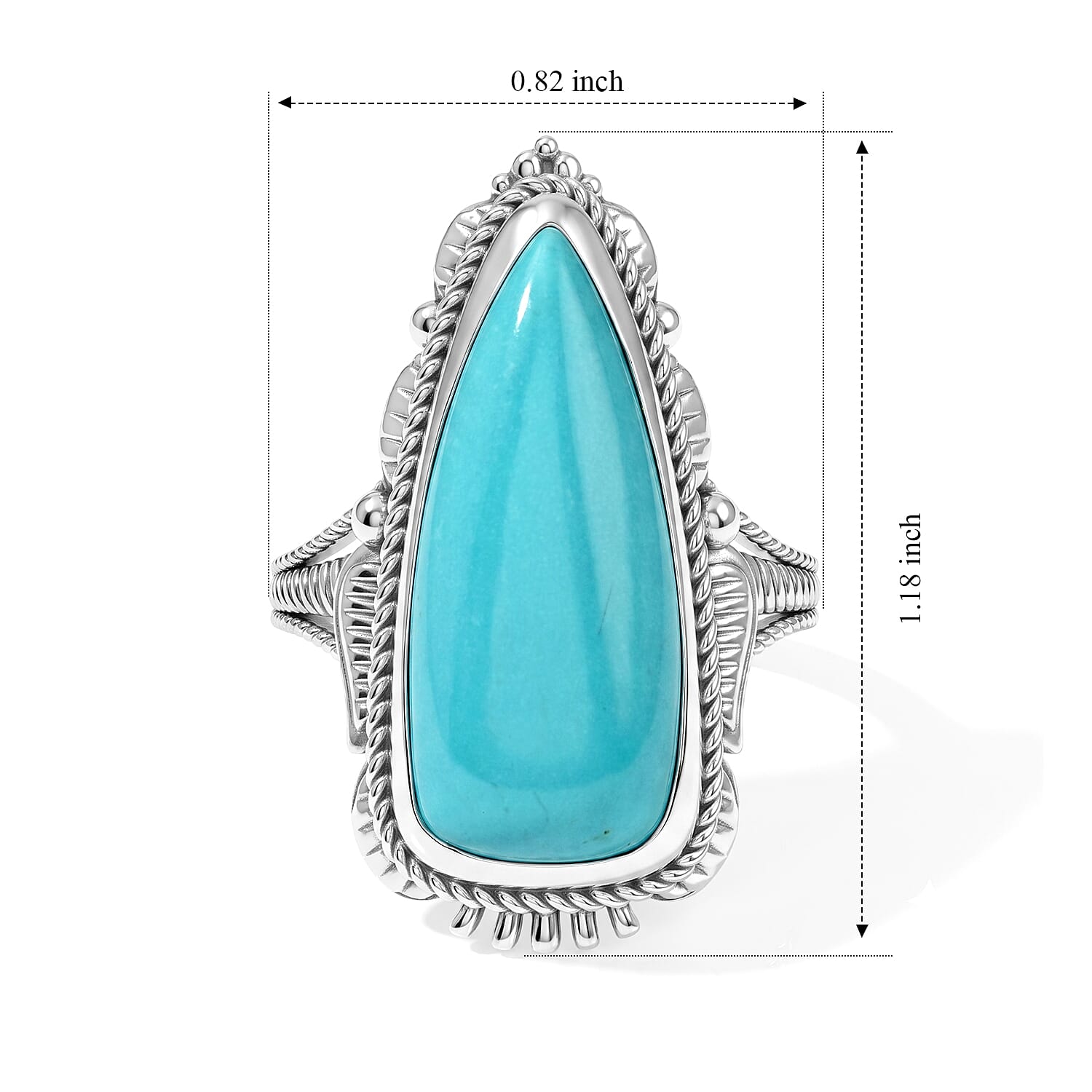 D'Joy Artisan Crafted Premium Tahoe Nevada Turquoise 9.90 ctw Mesa Sky Ring in Sterling Silver (Size 6.0)