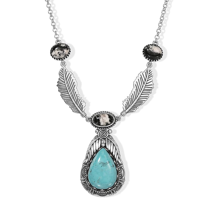 D'Joy Artisan Crafted Premium Tahoe Nevada Turquoise and White Buffalo 19.10 ctw Necklace (18 Inches) in Sterling Silver