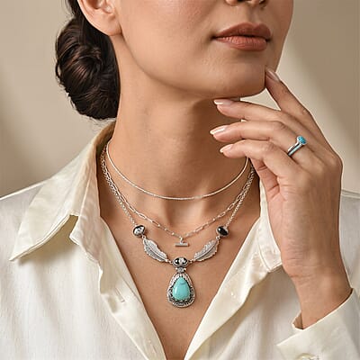 D'Joy Artisan Crafted Premium Tahoe Nevada Turquoise and White Buffalo 19.10 ctw Necklace (18 Inches) in Sterling Silver