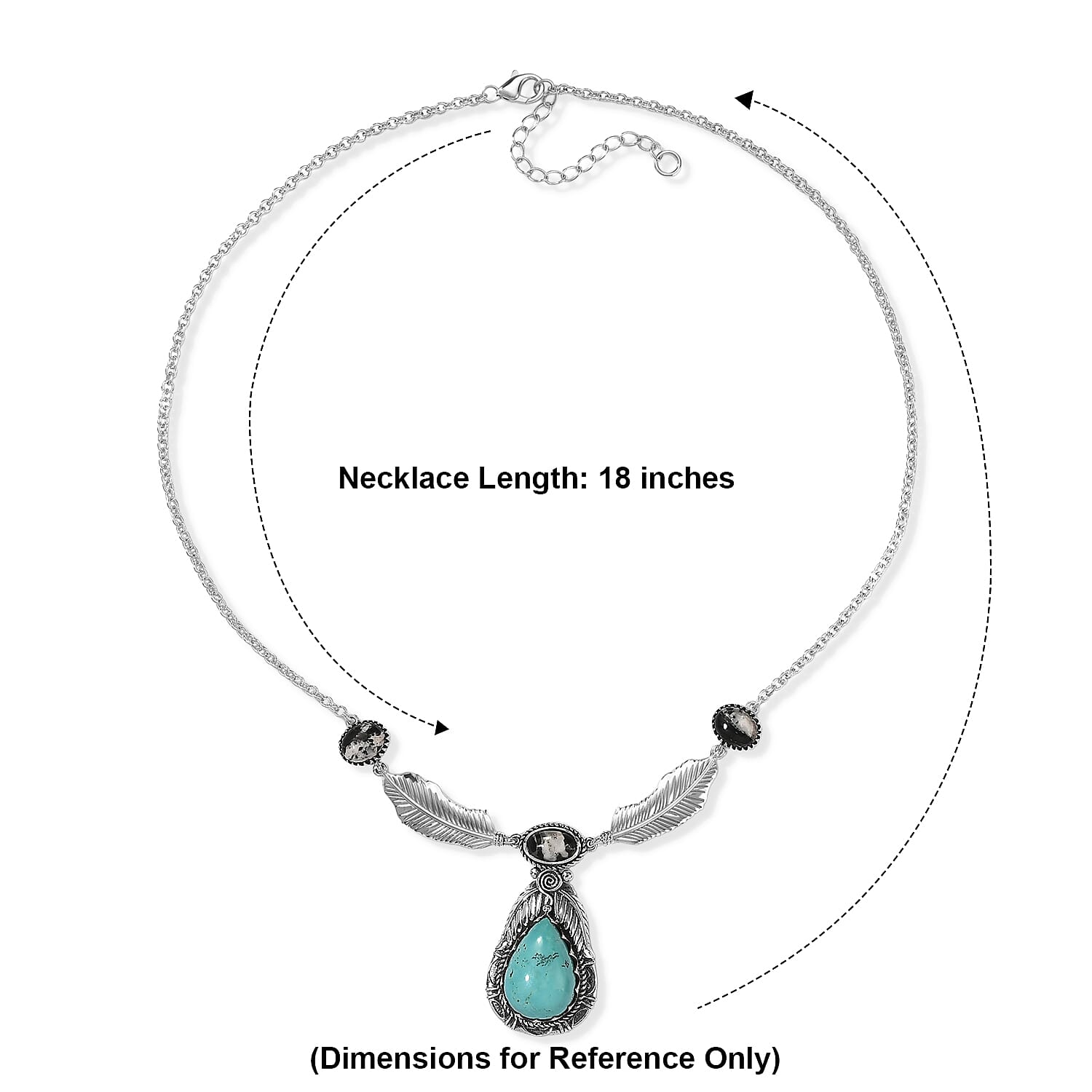 D'Joy Artisan Crafted Premium Tahoe Nevada Turquoise and White Buffalo 19.10 ctw Necklace (18 Inches) in Sterling Silver