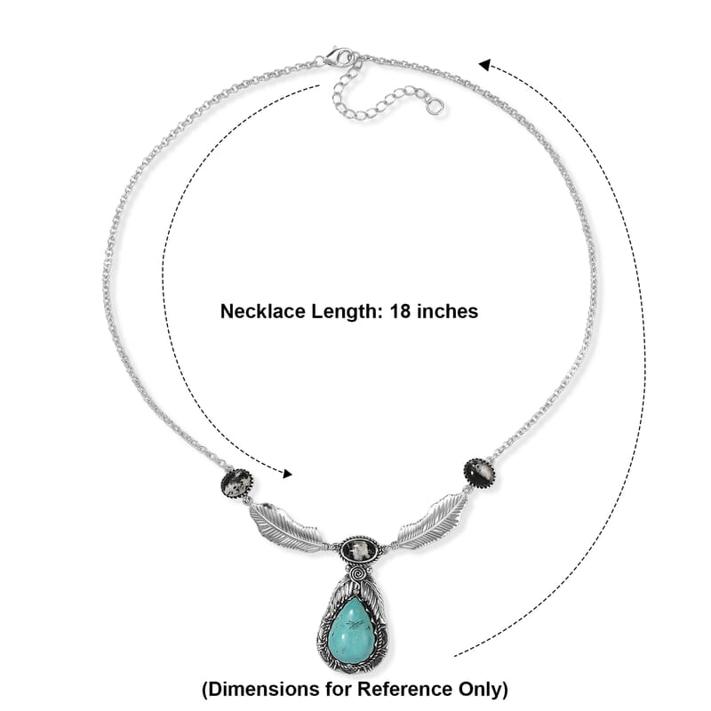 D'Joy Artisan Crafted Premium Tahoe Nevada Turquoise and White Buffalo 19.10 ctw Desert Feather Necklace (18-20 Inches) in Sterling Silver