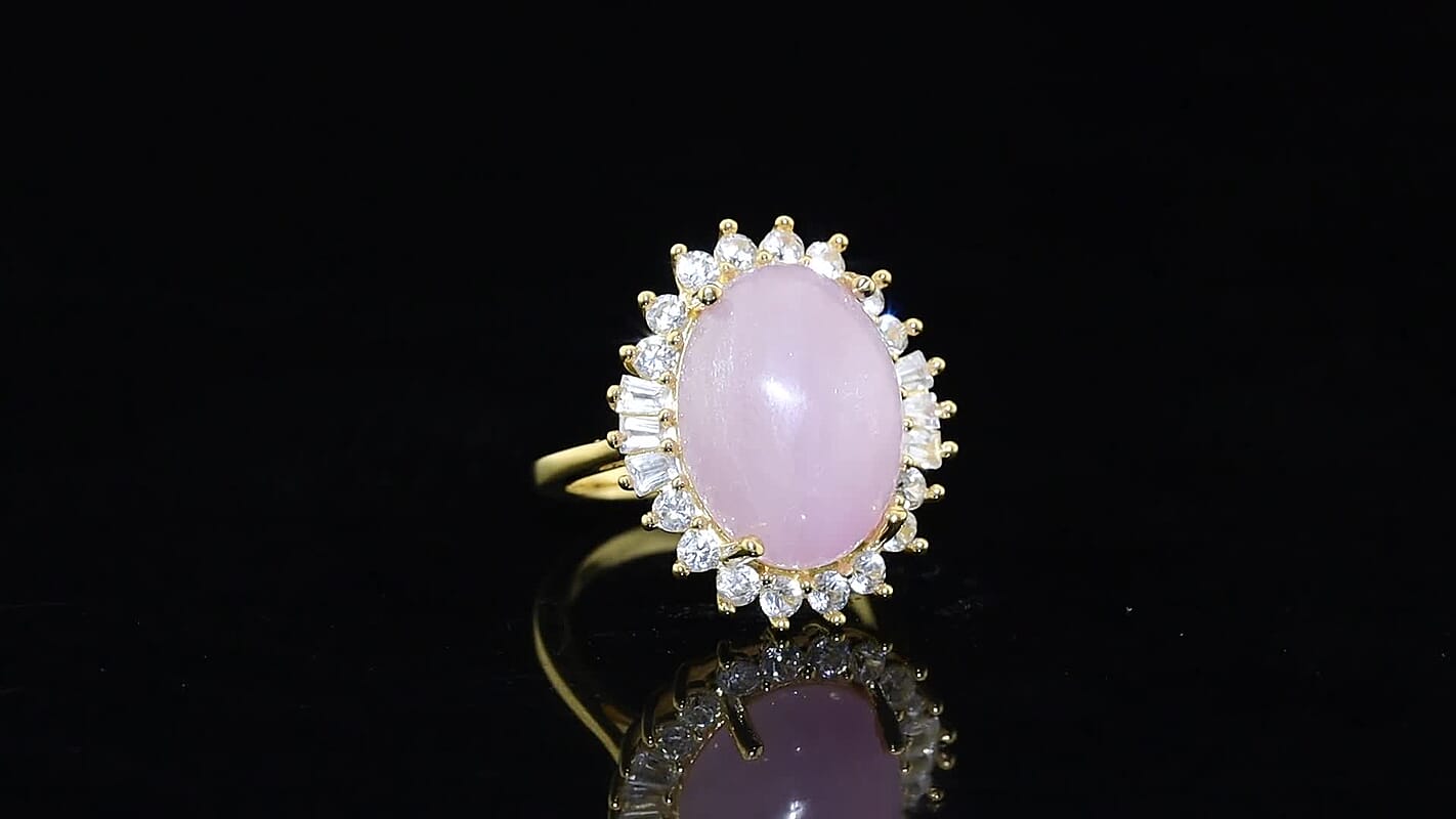 EverTrue Kunzite and White Zircon 12.75 ctw Ring in 18K YG Plated (Size 6.0)