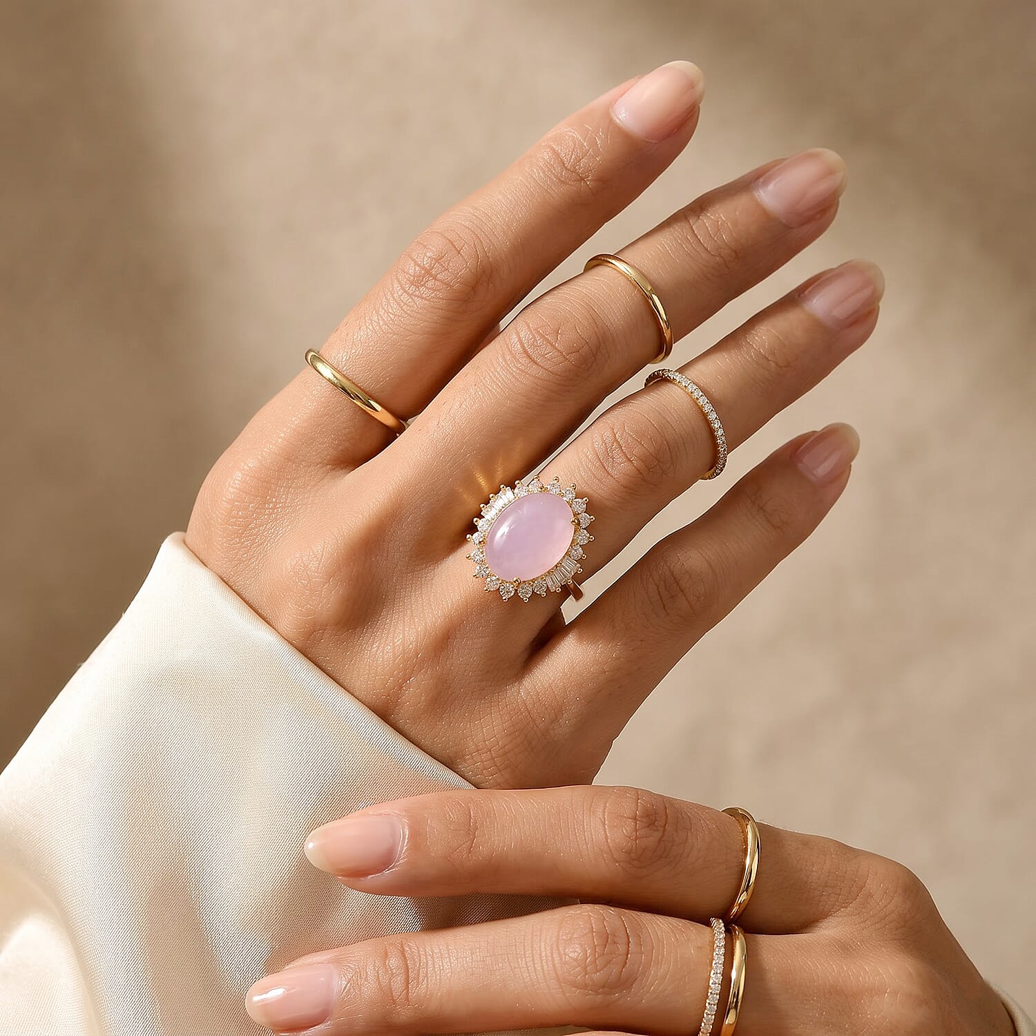 EverTrue Kunzite and White Zircon 12.75 ctw Blush Radiance Ring in 18K YG Plated (Size 5.0)