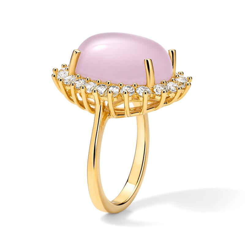 EverTrue Kunzite and White Zircon 12.75 ctw Blush Radiance Ring in 18K YG Plated (Size 5.0)