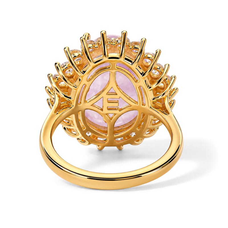 EverTrue Kunzite and White Zircon 12.75 ctw Blush Radiance Ring in 18K YG Plated (Size 5.0)