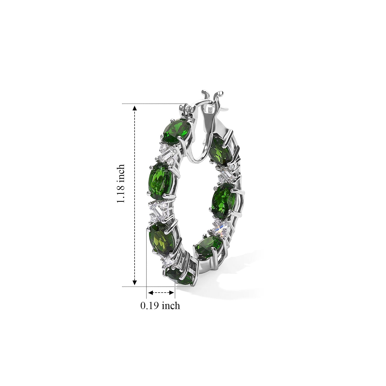 D'Joy Premium Chrome Diopside and Moissanite 7.90 ctw Infinity Hoop Earrings in Rhodium Over Sterling Silver