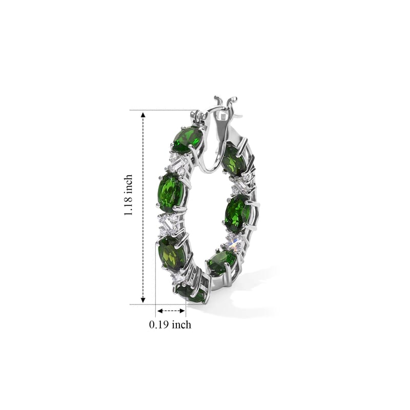D'Joy Premium Chrome Diopside and Moissanite 7.90 ctw Infinity Hoop Earrings in Rhodium Over Sterling Silver