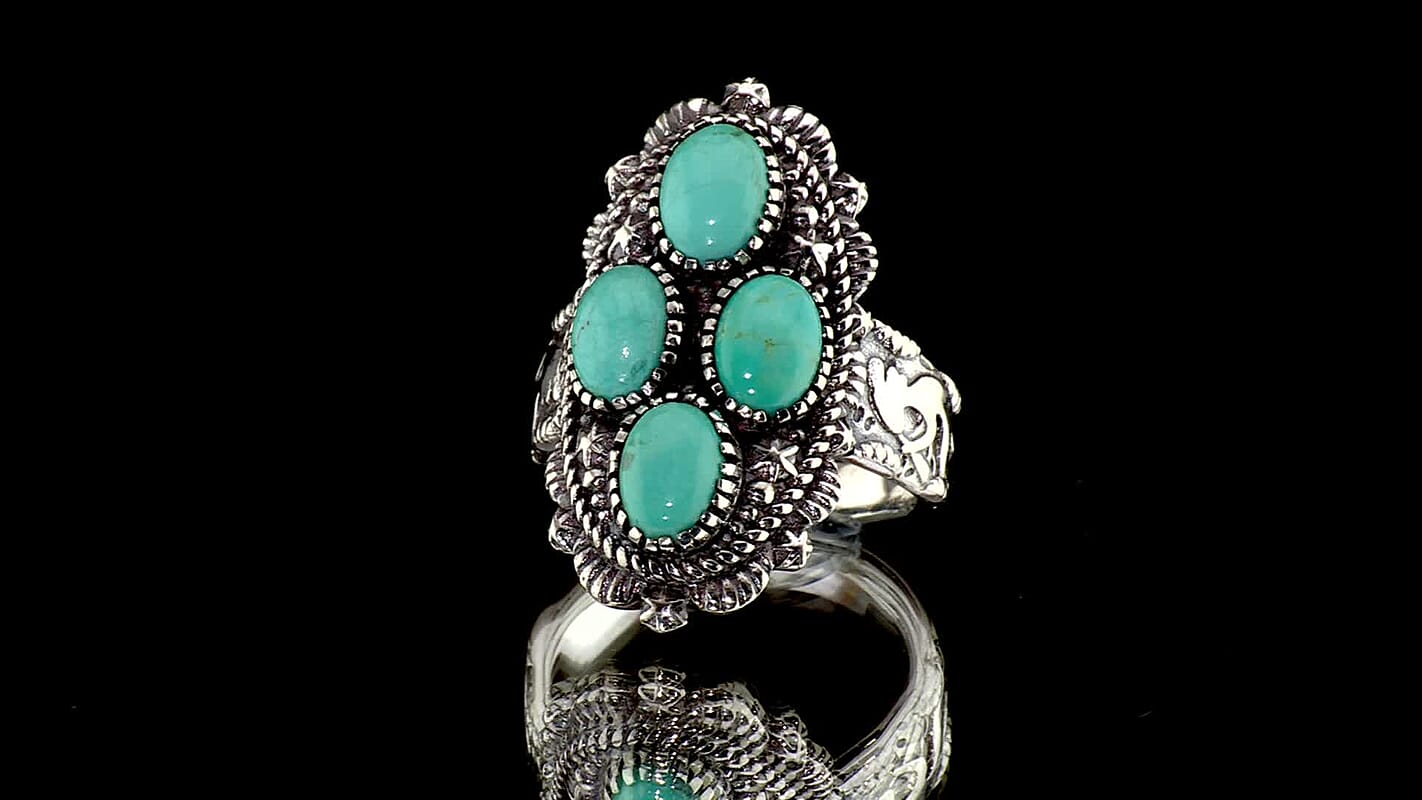D''Joy Artisan Crafted Premium Tahoe Nevada Turquoise 3.30 ctw Cluster Ring in Sterling Silver (Size 7.0)