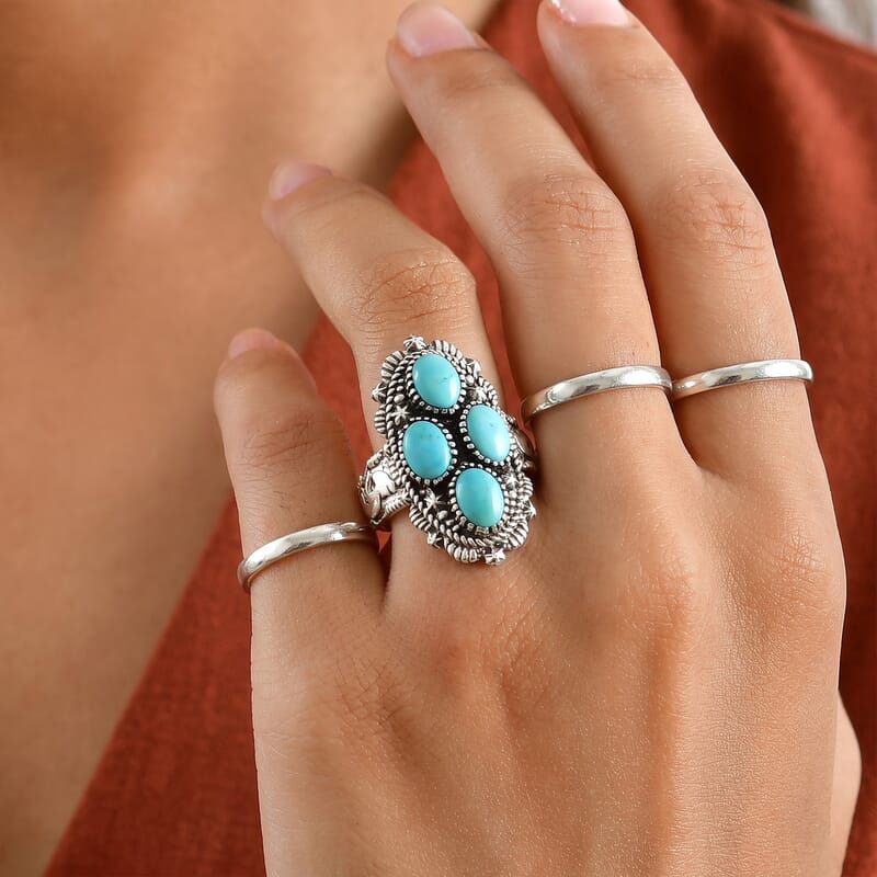 D'Joy Artisan Crafted Premium Tahoe Nevada Turquoise 3.15 ctw Desert Constellation Ring in Sterling Silver (Size 7.0)