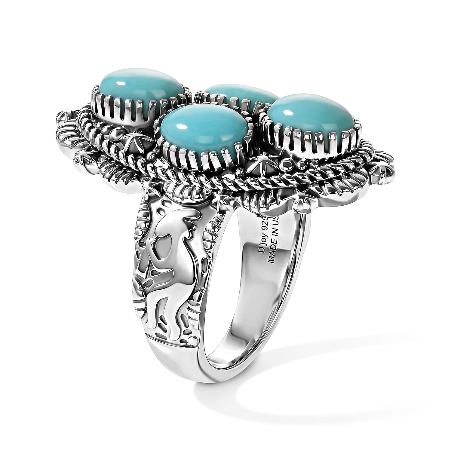 D'Joy Artisan Crafted Premium Tahoe Nevada Turquoise 3.15 ctw Desert Constellation Ring in Sterling Silver (Size 7.0)