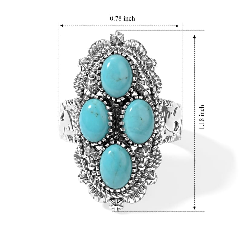 D'Joy Artisan Crafted Premium Tahoe Nevada Turquoise 3.15 ctw Desert Constellation Ring in Sterling Silver (Size 7.0)