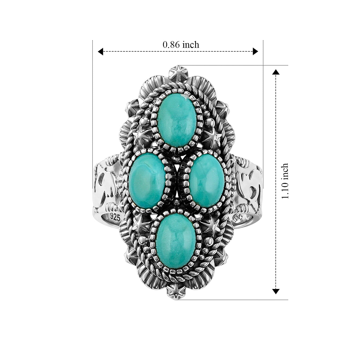 D'Joy Artisan Crafted Premium Tahoe Nevada Turquoise 3.15 ctw Desert Constellation Ring in Sterling Silver (Size 7.0)