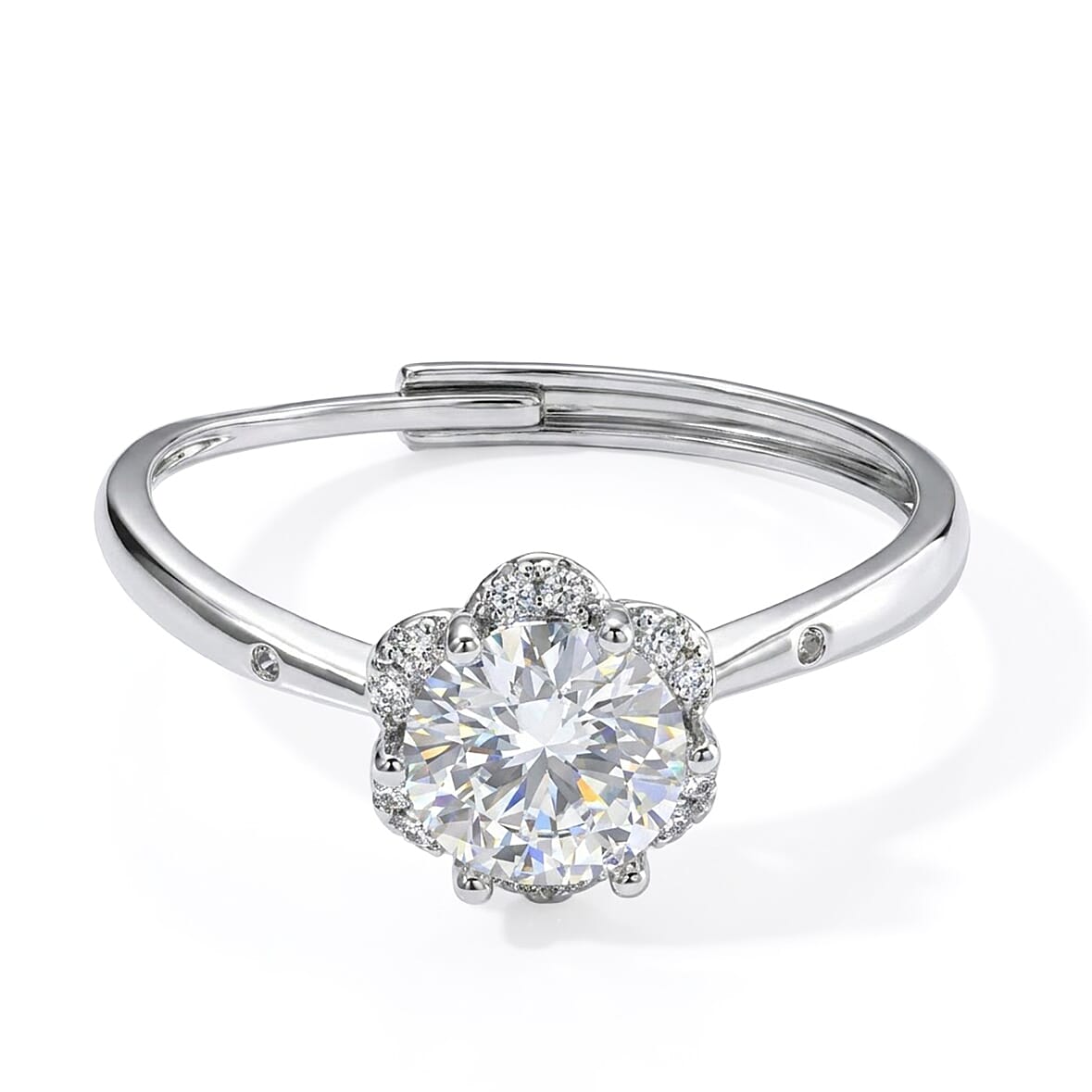 Moissanite and Simulated Diamond 2.00 ctw Ring in Silvertone (Adjustable)