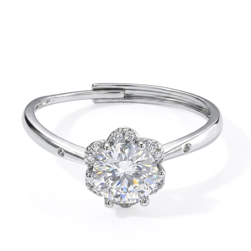 Moissanite and Simulated Diamond 2.00 ctw Ring in Silvertone (Adjustable)