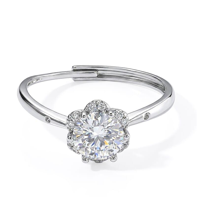 Moissanite and Simulated Diamond 2.00 ctw Ring in Silvertone (Adjustable)