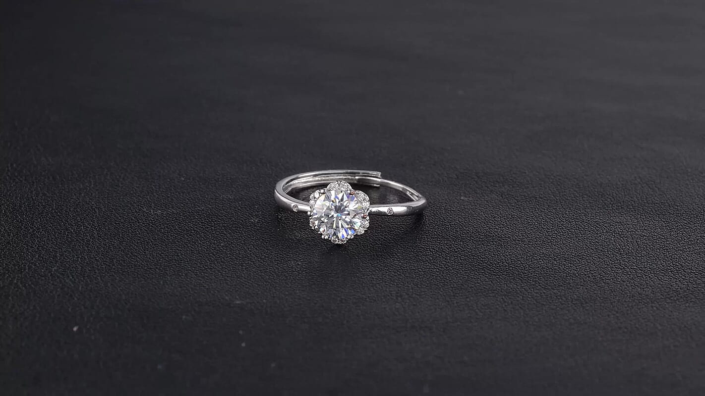 Moissanite and Simulated Diamond 2.00 ctw Ring in Silvertone (Adjustable)