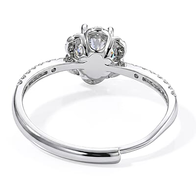 Moissanite and Simulated Diamond 2.00 ctw Ring in Silvertone (Adjustable)