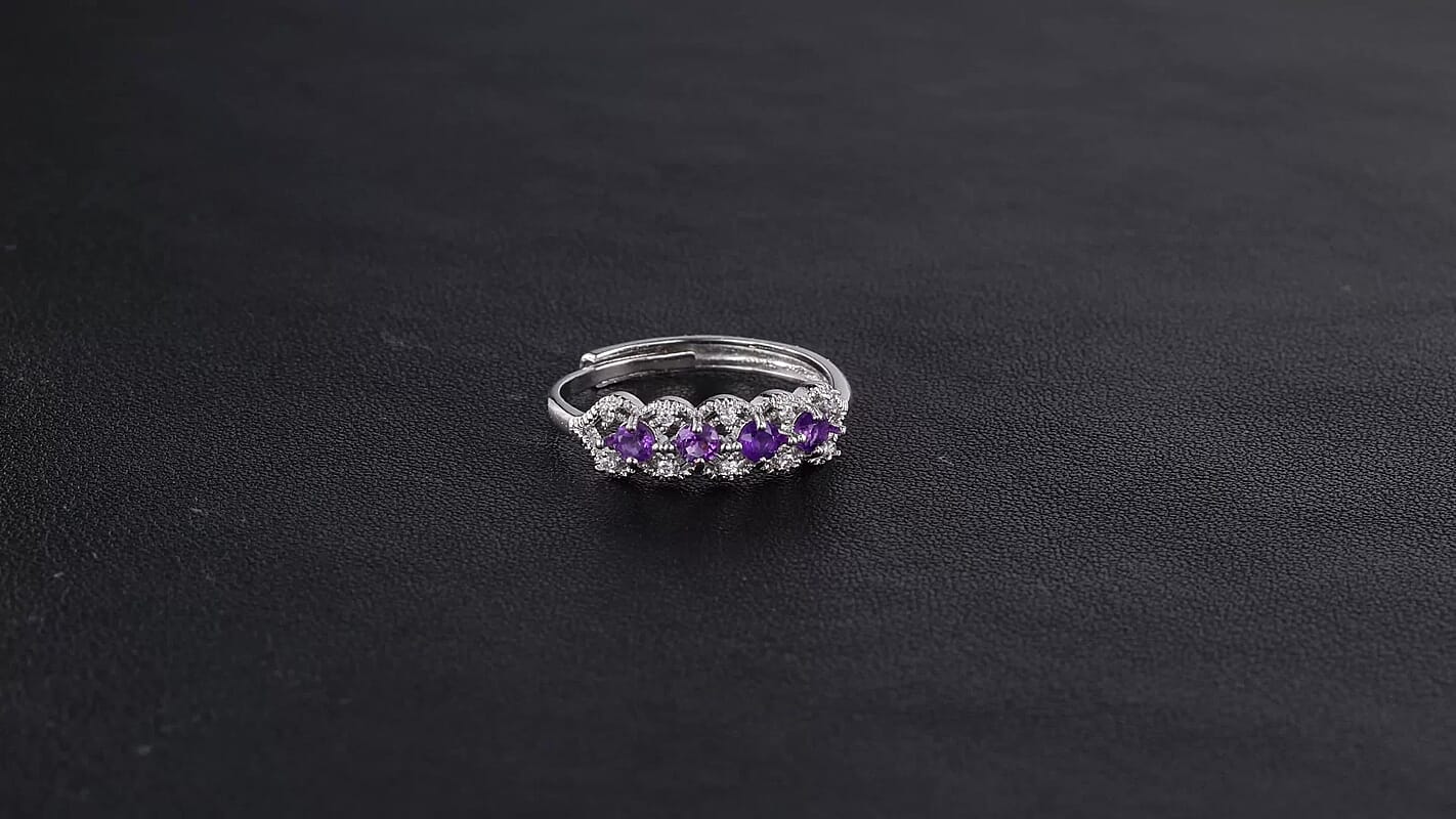 African Amethyst and Simulated Diamond 2.00 ctw Ring in Silvertone (Adjustable)