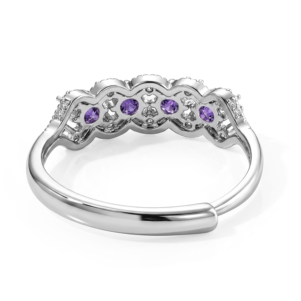 African Amethyst and Simulated Diamond 2.00 ctw Ring in Silvertone (Adjustable)