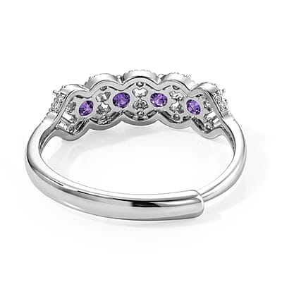 African Amethyst and Simulated Diamond 2.00 ctw Ring in Silvertone (Adjustable)