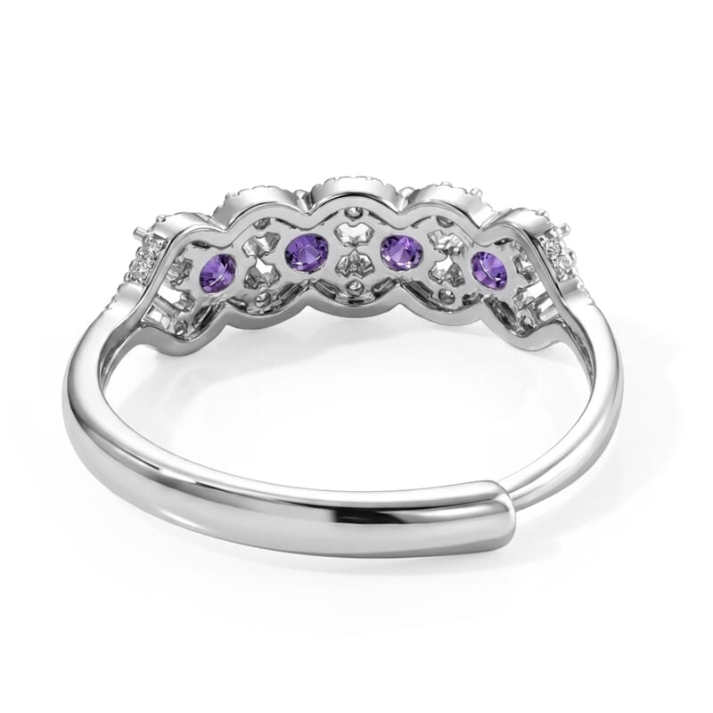 African Amethyst and Simulated Diamond 2.00 ctw Ring in Silvertone (Adjustable)