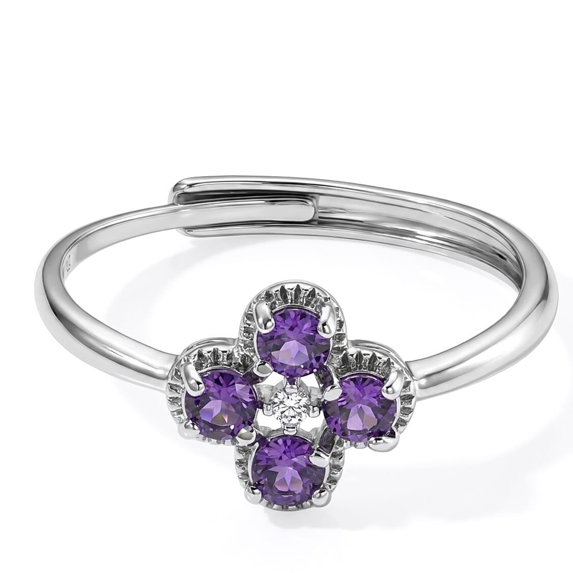 African Amethyst and Simulated Diamond 2.00 ctw Ring in Silvertone (Adjustable)