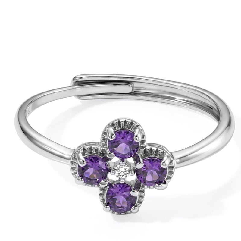 African Amethyst and Simulated Diamond 2.00 ctw Ring in Silvertone (Adjustable)